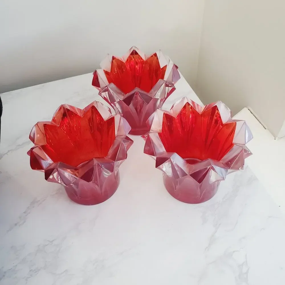 Vintage Bohemia Crystal Candle Holder X3 Made Czech Republic Adult's Red SEE PIC